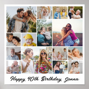 Photo Collage 15 Picture Grid Custom Square White Poster