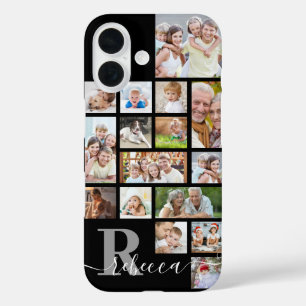 Photo Collage 16 Photos Monogram Name Custom Colou iPhone 16 Case