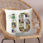 Photo Collage 16th Birthday Personalised Keepsake Cushion<br><div class="desc">Personalised 16th Birthday Gift. This custom decorative pillow has a neat photo collage shaped into a number 16 with modern teal (blue green grey) typography. The wording reads "Congrats!" along with your custom name and birth date (all of which you can edit or leave blank). The template is set up...</div>