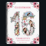 Photo Collage 16th Birthday Pink Flower Guest Book<br><div class="desc">Create a Sixteenth Birthday eight photos collage in a big number Sixteen shape. Decorated with beautiful and lovely watercolor blush pink flowers and green foliage. Great 16th sweet sixteen Birthday gift for girls. Personalised number 16 photo collage for a unique and very special product.</div>