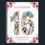 Photo Collage 16th Birthday Pink Flower Guest Book<br><div class="desc">Create a Sixteenth Birthday eight photos collage in a big number Sixteen shape. Decorated with beautiful and lovely watercolor blush pink flowers and green foliage. Great 16th sweet sixteen Birthday gift for girls. Personalised number 16 photo collage for a unique and very special product.</div>