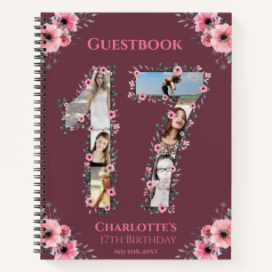Photo Collage 17th Birthday Pink Flower Guest Book
