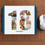 Photo Collage 18th Birthday Number 18 Personalised Mouse Mat<br><div class="desc">Create your own personalised mouse pad for a unique 18th birthday gift. The number 18 photo collage is on a white background with smart ocean blue borders. The design includes up to 12 different photographs - in different shapes and sizes - to give you the plenty of flexibility in placing...</div>