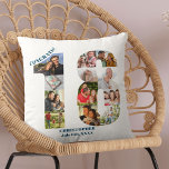 Photo Collage 18th Birthday Personalised Keepsake Cushion<br><div class="desc">Personalised 18th Birthday Gift. This custom decorative pillow has a neat photo collage shaped into a number 18 with ocean blue typography. The wording reads "Congrats!" along with your custom name and birth date (all of which you can edit or leave blank). The template is set up ready for you...</div>