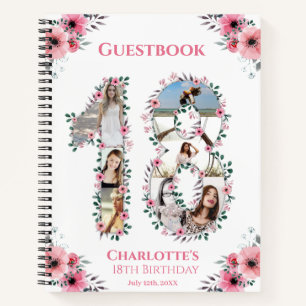 Photo Collage 18th Birthday Pink Flower Guest Book