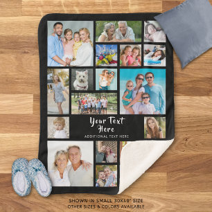 Photo Collage 19 Photos Brush Script Personalised Sherpa Blanket