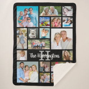 Photo Collage 19 Photos Script Name Monogram Sherpa Blanket