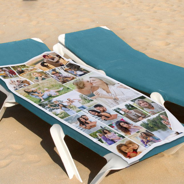 Photo Collage 19 Picture White Family Reunion Beach Towel (Creator Uploaded)