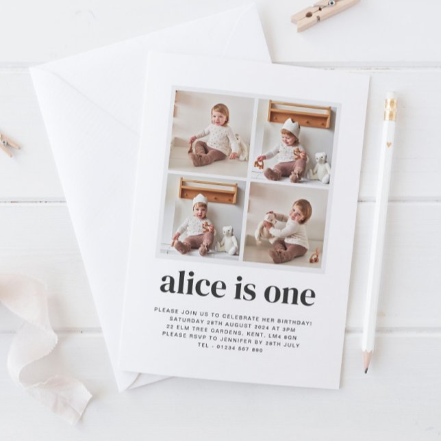 Photo Collage 1st Birthday Girl Invitation (Creator Uploaded)