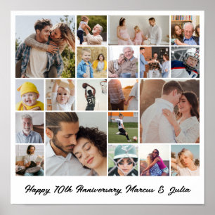 Photo Collage 20 Picture Grid Custom Square White Poster