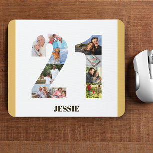 Photo Collage 21st Birthday Number 21 Custom Mouse Mat