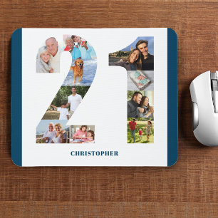 Photo Collage 21st Birthday Number 21 Personalised Mouse Mat