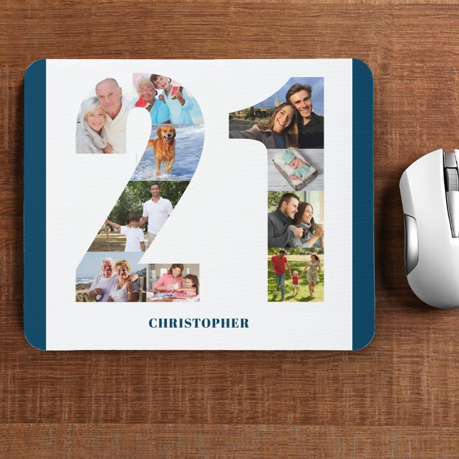 Photo Collage 21st Birthday Number 21 Personalised Mouse Mat (Creator Uploaded)