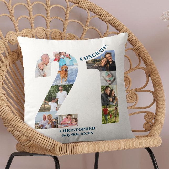 Photo Collage 21st Birthday Personalised Keepsake Cushion (Creator Uploaded)