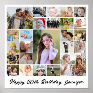 Photo Collage 25 Picture Grid Custom Square White Poster