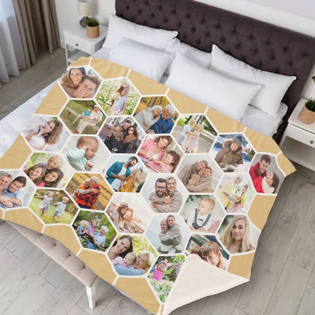 Photo Collage 28 Picture Honeycomb Warm Honey Sherpa Blanket (Creator Uploaded)