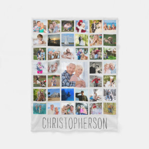 Photo Collage 39 Pics Editable Grey Personalised Fleece Blanket
