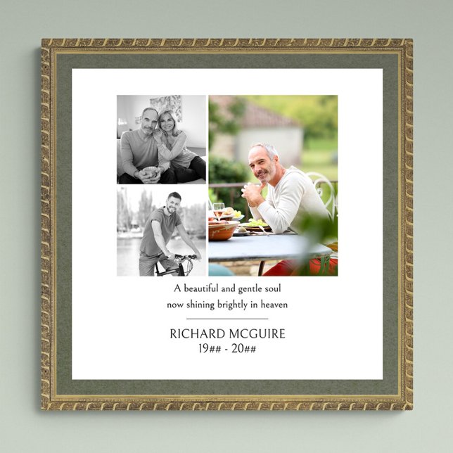 Photo Collage 3 Photo Simple Funeral Memorial Poster (Funeral memorial poster to order professionally printed or as a printable digital download)