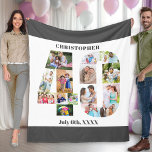 Photo Collage 40th Birthday Grey White Picture Fleece Blanket<br><div class="desc">Custom Picture Blanket with 15 of your favourite photos. This stylish photo collage is in the shape of the number 40 on a white background with charcoal grey borders. The blanket can also be personalised with the name and birth date of your choice. The template is set up ready for...</div>