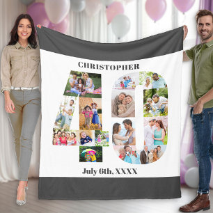 Photo Collage 40th Birthday Grey White Picture Fleece Blanket