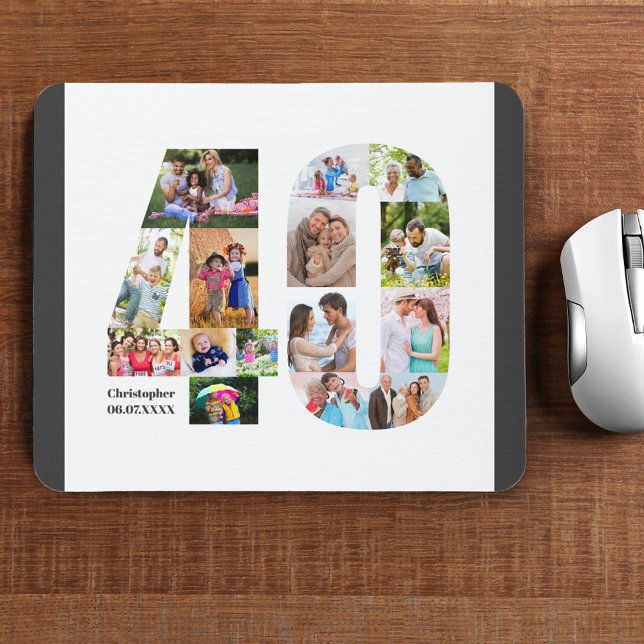Photo Collage 40th Birthday Number 40 Personalised Mouse Mat (Creator Uploaded)