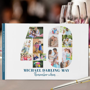 Photo Collage 40th Birthday Remember When ... Blue Guest Book