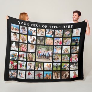 Photo Collage 45 Photo Template Custom Text Black Fleece Blanket