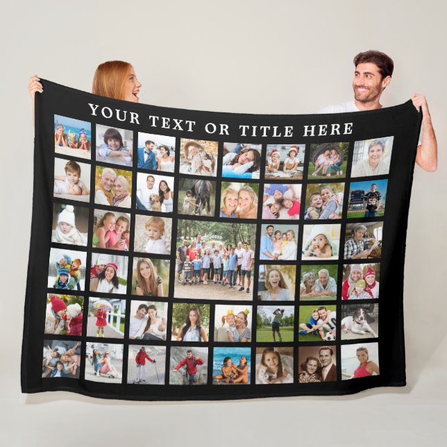 Photo Collage 45 Photo Template Custom Text Black Fleece Blanket (In Situ)