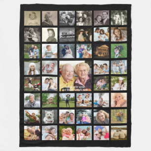 Photo Collage 45 Photo Template Personalised Black Fleece Blanket