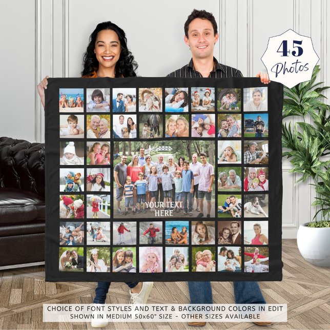 Photo Collage 45 Photos Personalised Black Fleece Blanket (Creator Uploaded)