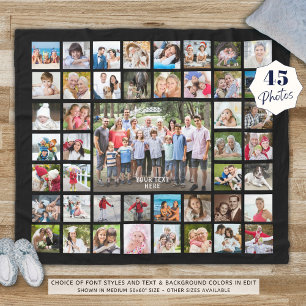 Photo Collage 45 Photos Personalised Black Fleece Blanket