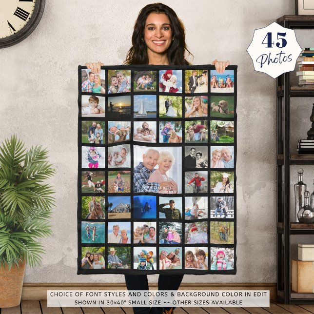 Photo Collage 45 Pics Editable Color Personalized Fleece Blanket (Creator Uploaded)