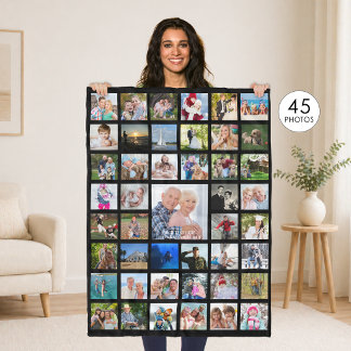 Photo Collage 45 Pics Editable Colour Personalised Fleece Blanket