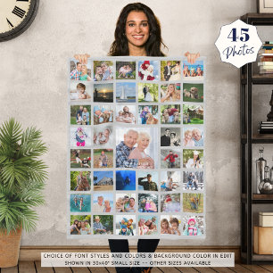Photo Collage 45 Pics Editable Grey Personalised Fleece Blanket