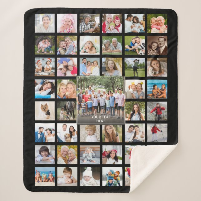 Photo Collage 45 Pictures Personalised Black Sherpa Blanket (Front)