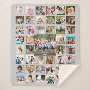 Photo Collage 45 Pictures Personalised Grey Sherpa Blanket