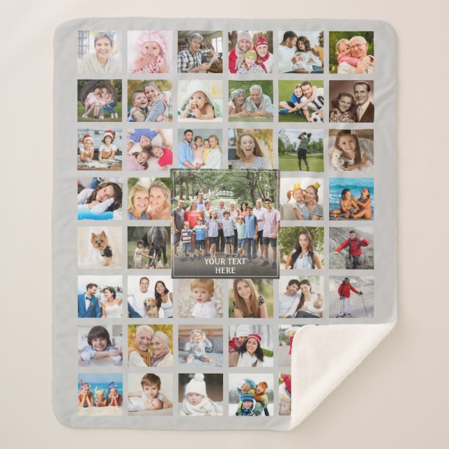Photo Collage 45 Pictures Personalised Grey Sherpa Blanket (Front)