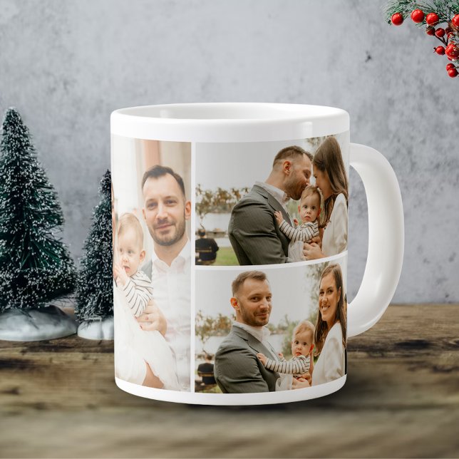 Photo Collage - 4 Photos Custom Text black white Large Coffee Mug (Creator Uploaded)