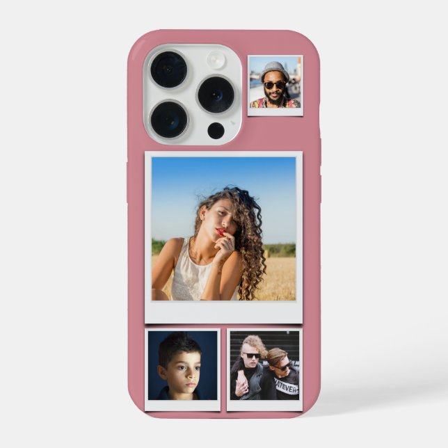 Photo Collage 4 Square Photos Dusty Pink iPhone Case (Back)