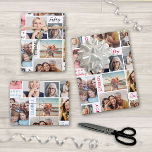 Photo Collage 50th Birthday Wrapping Paper Sheet
