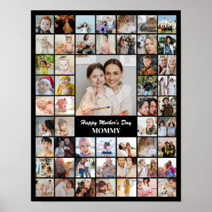 Photo Collage 52 Picture Grid 11x14 Custom Black Poster