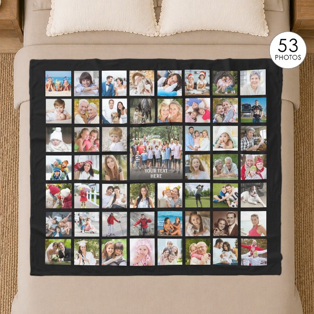 Photo Collage 53 Photos Personalised Black Fleece Blanket (Creator Uploaded)
