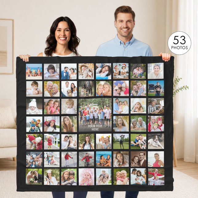 Photo Collage 53 Photos Personalised Black Fleece Blanket (Creator Uploaded)