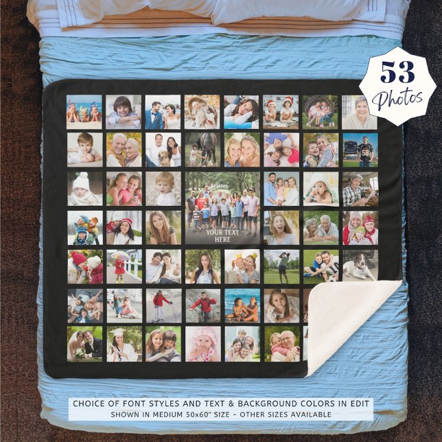 Photo Collage 53 Photos Personalised Black Sherpa Blanket (Creator Uploaded)