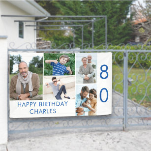 Photo Collage 5 Picture 80th Birthday Banner