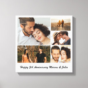 Photo Collage 5 Picture Grid Custom Square White Canvas Print