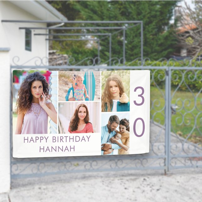 Photo Collage 5 Picture Personalised 30th Birthday Banner (Creator Uploaded)