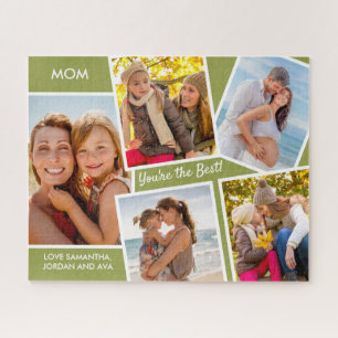 Photo Collage - 5 Pictures Green Personalised Mum Jigsaw Puzzle