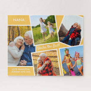 Photo Collage 5 Pictures Yellow Personalised Nana Jigsaw Puzzle