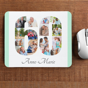 Photo Collage 60th Birthday Number 60 Mint Mouse Mat